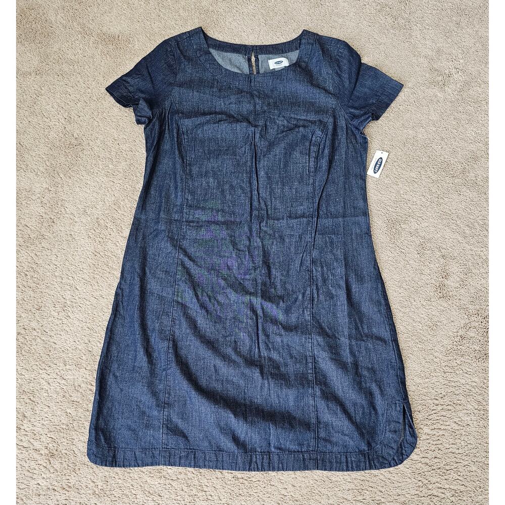 Old Navy Denim Shirt Dress Womens Small Petite Dark Wash knee length